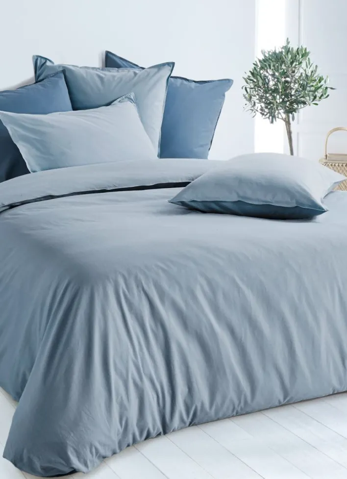 HOUSSE DE COUETTE UNIE EN COTON LAVÉ BIO BLEU