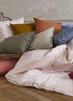 HOUSSE DE COUETTE UNIE EN COTON LAVÉ BIO ROSE