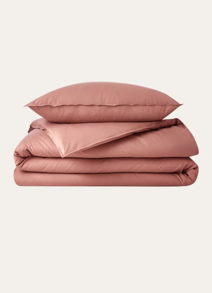HOUSSE DE COUETTE UNIE EN COTON LAVÉ BIO ROSE