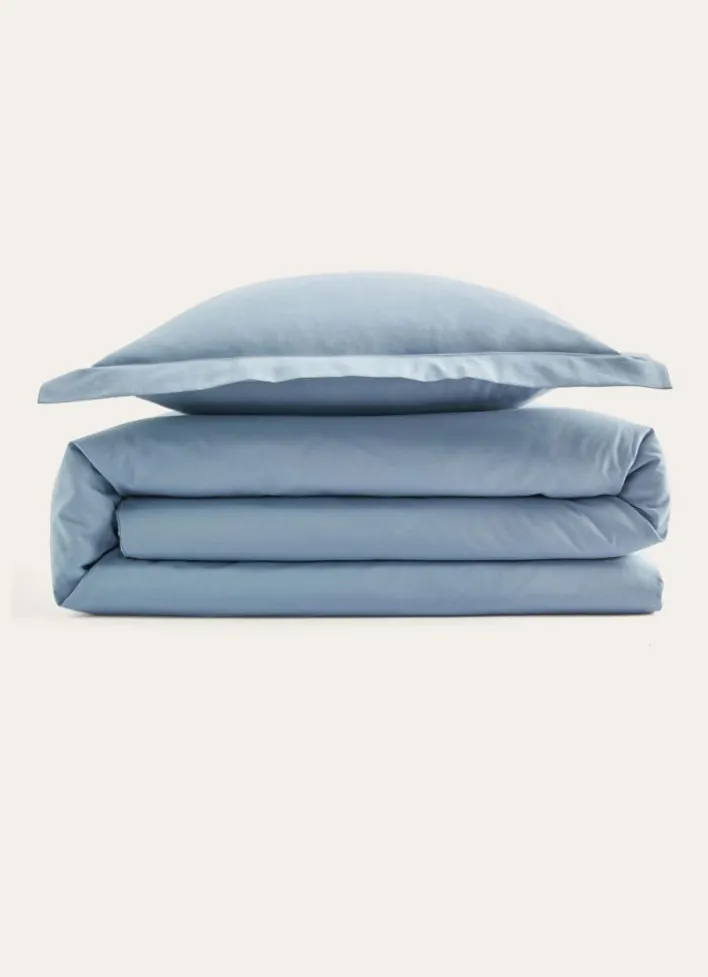 HOUSSE DE COUETTE UNIE EN COTON BLEU ORAGE