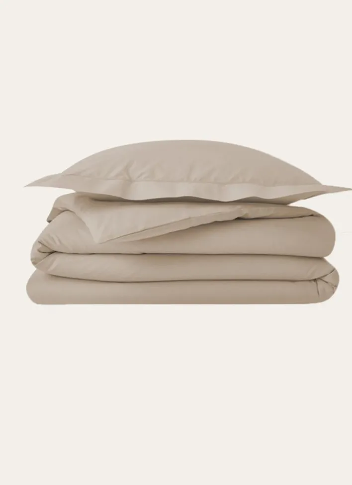 HOUSSE DE COUETTE UNIE EN COTON TAUPE