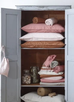 HOUSSE DE COUETTE UNIE EN COTON LAVÉ BIO ROSE PÂLE