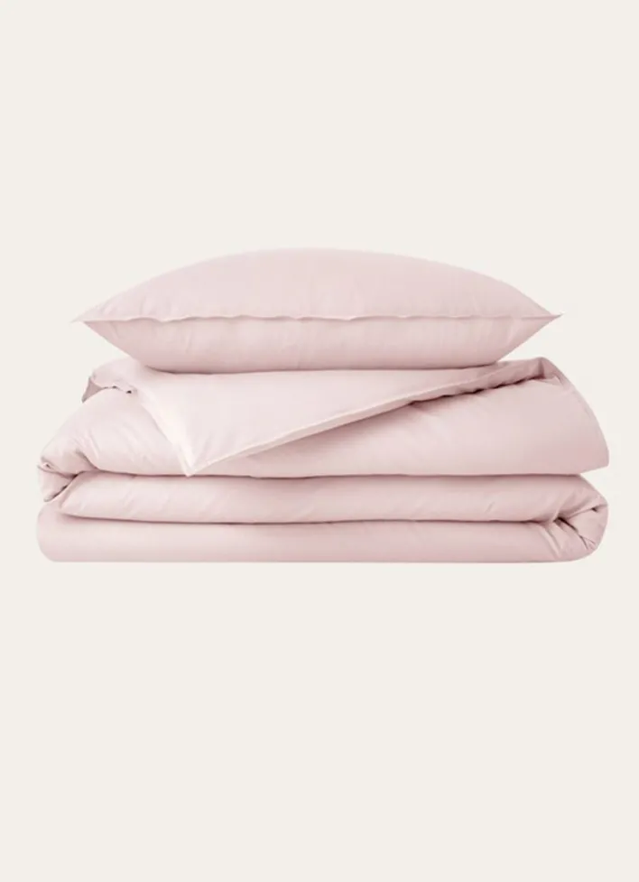HOUSSE DE COUETTE UNIE EN COTON LAVÉ BIO ROSE PÂLE