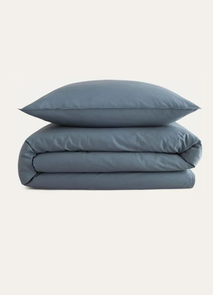 HOUSSE DE COUETTE UNIE EN COTON LAVÉ BIO GRIS BLEU