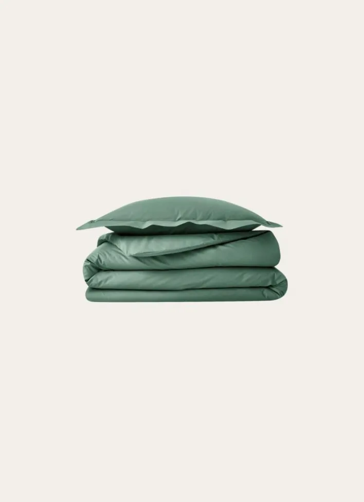 HOUSSE DE COUETTE UNIE EN PERCALE DE COTON VERT DE GRIS