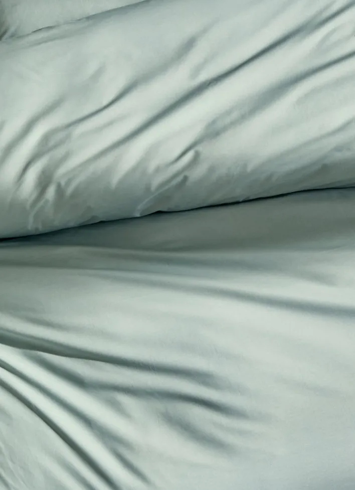 HOUSSE DE COUETTE UNIE EN PERCALE DE COTON VERT DE GRIS