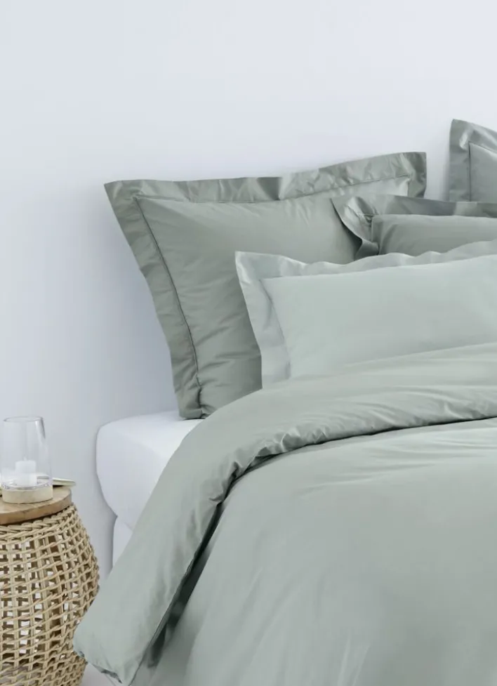 HOUSSE DE COUETTE UNIE EN PERCALE DE COTON VERT DE GRIS