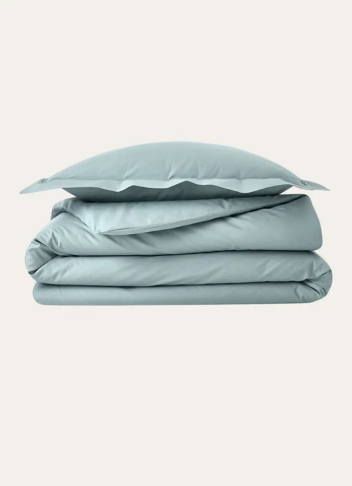 HOUSSE DE COUETTE UNIE EN PERCALE DE COTON VERT DE GRIS
