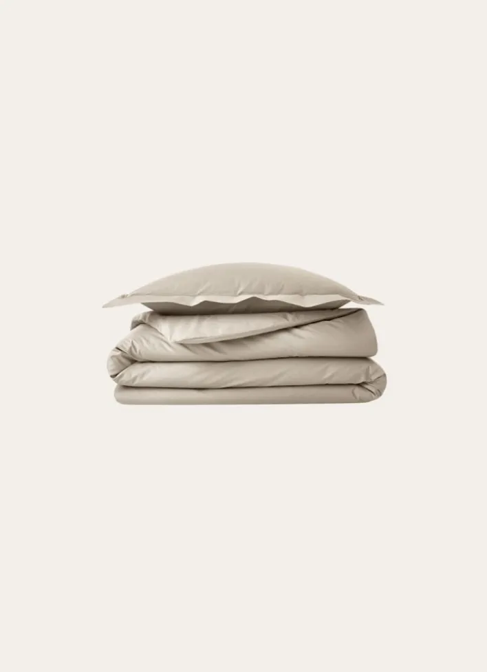 HOUSSE DE COUETTE UNIE EN PERCALE DE COTON SABLE