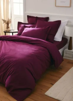 HOUSSE DE COUETTE UNIE EN PERCALE DE COTON GRENAT