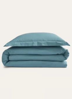 HOUSSE DE COUETTE UNIE EN PERCALE DE COTON BLEU MINÉRAL