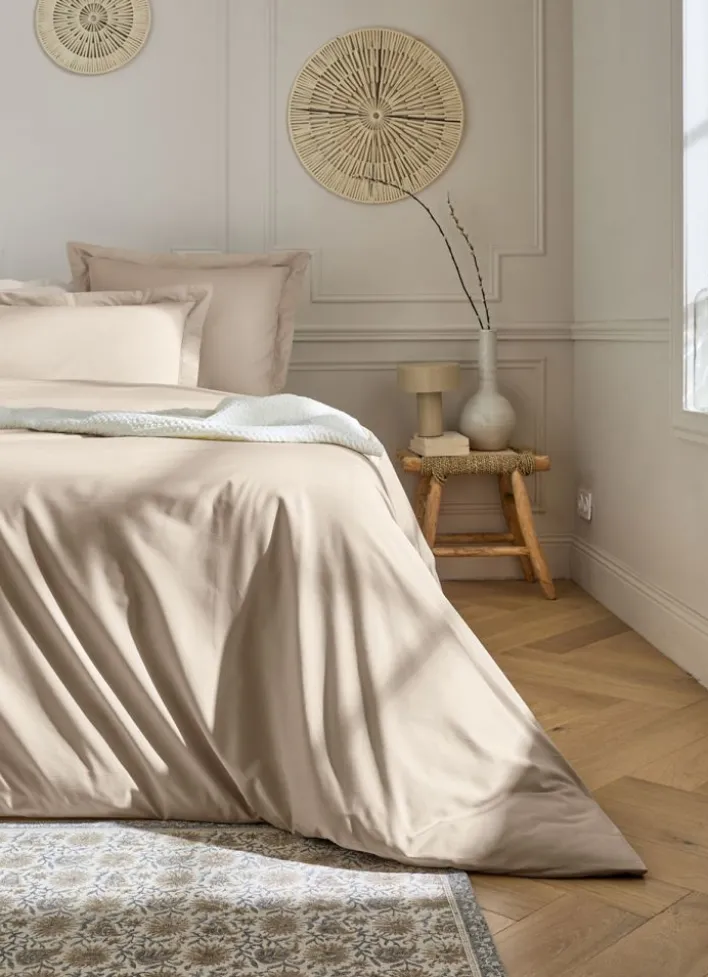 HOUSSE DE COUETTE UNIE EN PERCALE DE COTON SABLE