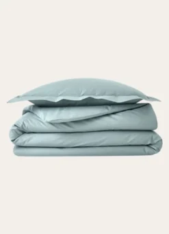 HOUSSE DE COUETTE UNIE EN PERCALE DE COTON VERT DE GRIS