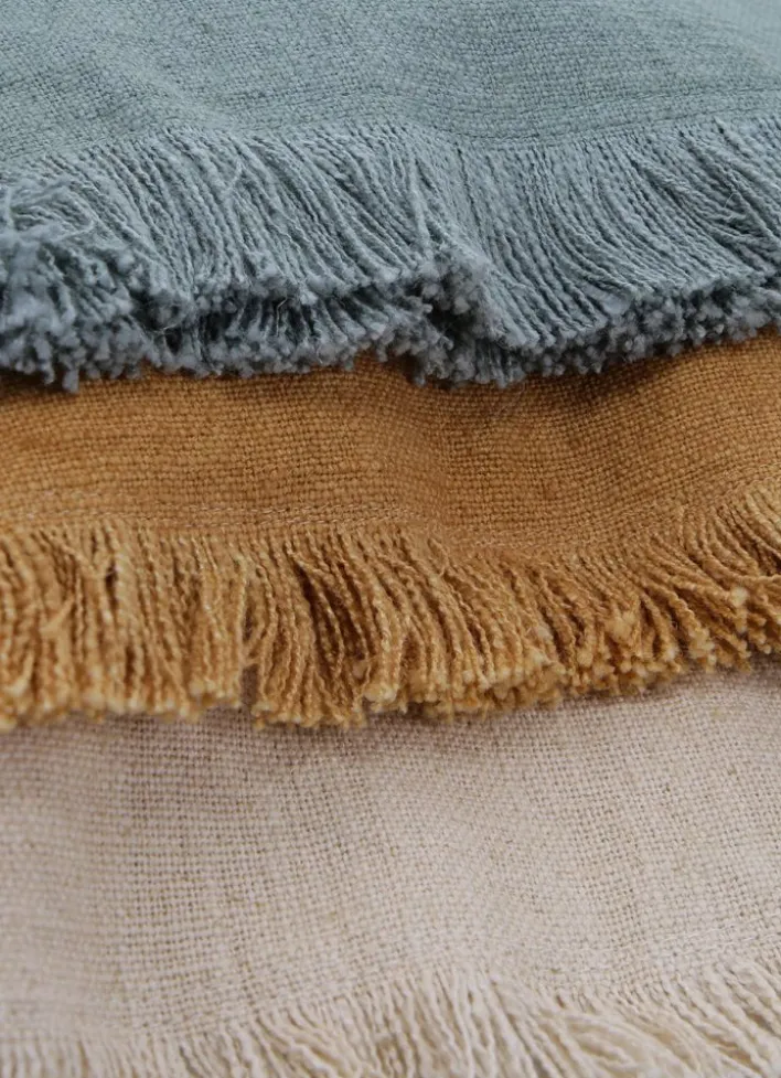 HOUSSE DE COUSSIN À FRANGES COTON ET LIN JAUNE