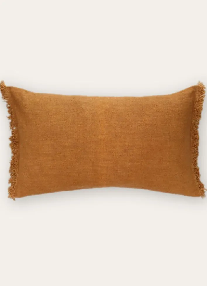 HOUSSE DE COUSSIN À FRANGES COTON ET LIN JAUNE