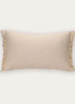 HOUSSE DE COUSSIN À FRANGES COTON ET LIN ÉCRU