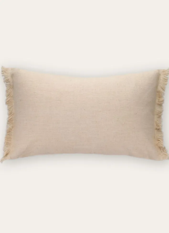 HOUSSE DE COUSSIN À FRANGES COTON ET LIN ÉCRU