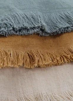 HOUSSE DE COUSSIN À FRANGES COTON ET LIN ÉCRU