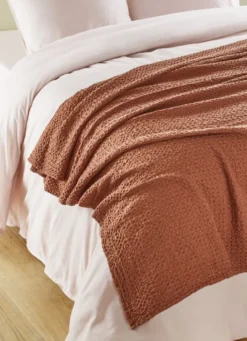 JETÉ DE LIT EN COTON LAVÉ NID D'ABEILLETERRACOTTA