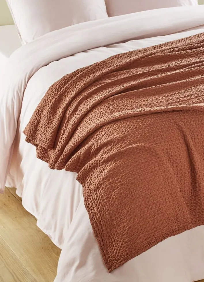 JETÉ DE LIT EN COTON LAVÉ NID D'ABEILLETERRACOTTA