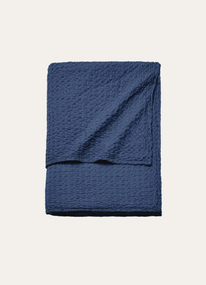 JETÉ DE LIT EN COTON LAVÉ NID D'ABEILLEMARINE