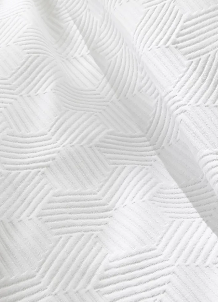JETÉ DE LIT JACQUARD EN COTON MOTIFS GÉOMÉTRIQUE BLANC