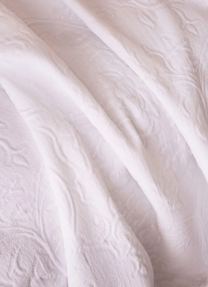 JETE DE LIT JACQUARD EN COTON AVIGNON BLANC