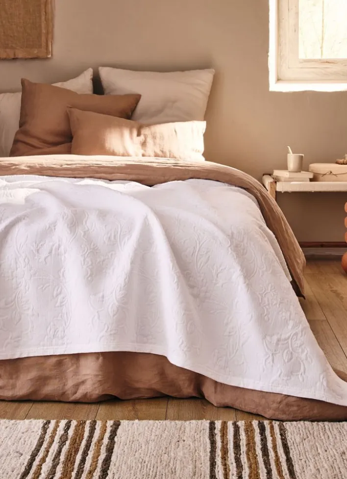 JETE DE LIT JACQUARD EN COTON AVIGNON BLANC