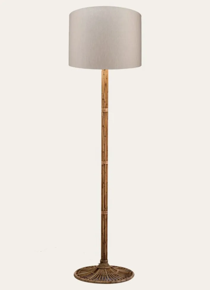 LAMPADAIRE PIED EN BOIS TRAVAILLÉ BOIS BEIGE/ IVOIRE