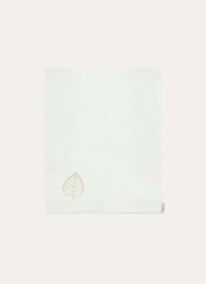 LANGE UNI EN GAZE DE COTON BRODERIE FEUILLE LAIT