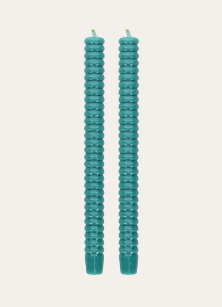 LOT DE 2 BOUGIES TORSADÉES TURQUOISE