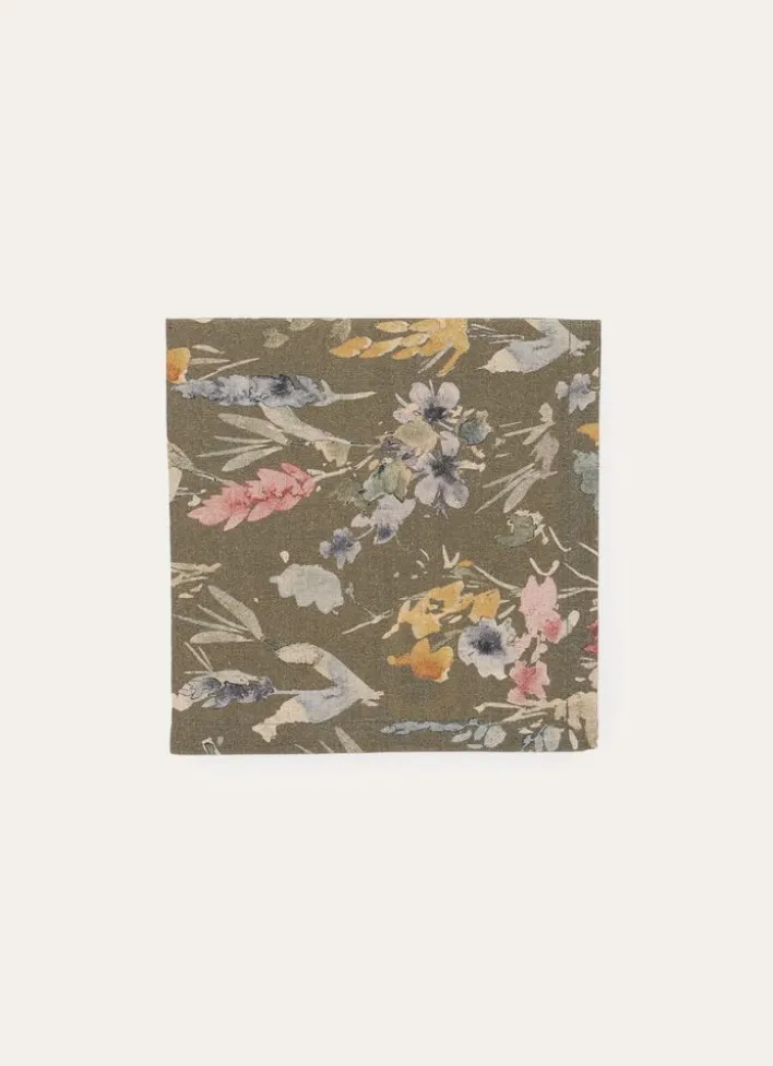 LOT DE 2 SERVIETTES DE TABLE EN COTON ET LIN MULTICOLORE/KAKI