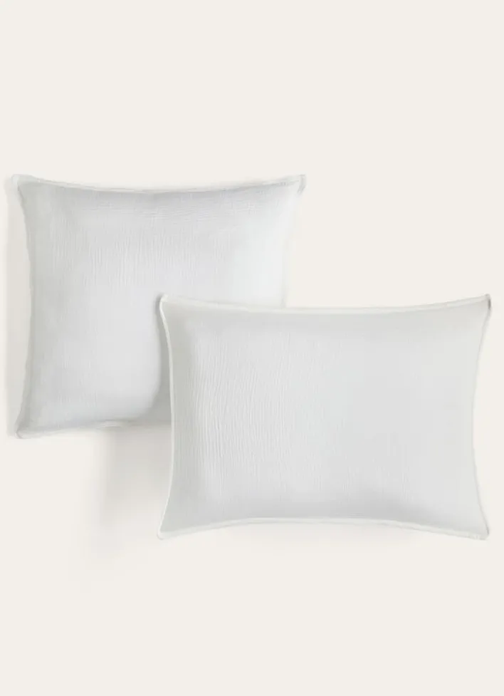LOT DE 2 TAIES D'OREILLER DOUBLE GAZE DE COTON LAIT