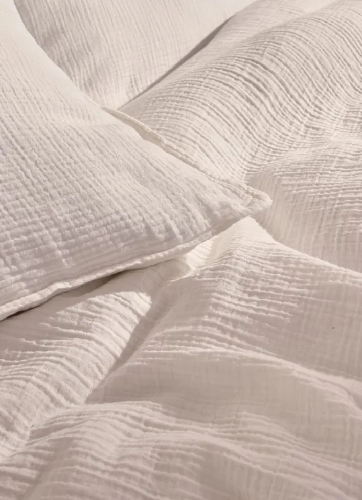 LOT DE 2 TAIES D'OREILLER DOUBLE GAZE DE COTON LAIT