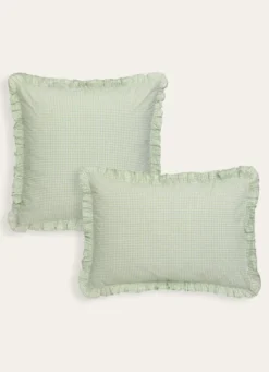 LOT DE 2 TAIES D’OREILLER PERCALE PIED-DE-POULE VERT CLAIR
