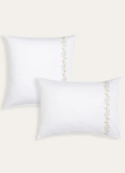 LOT DE 2 TAIES D’OREILLER SATIN BRODÉ BLANC/ROSE