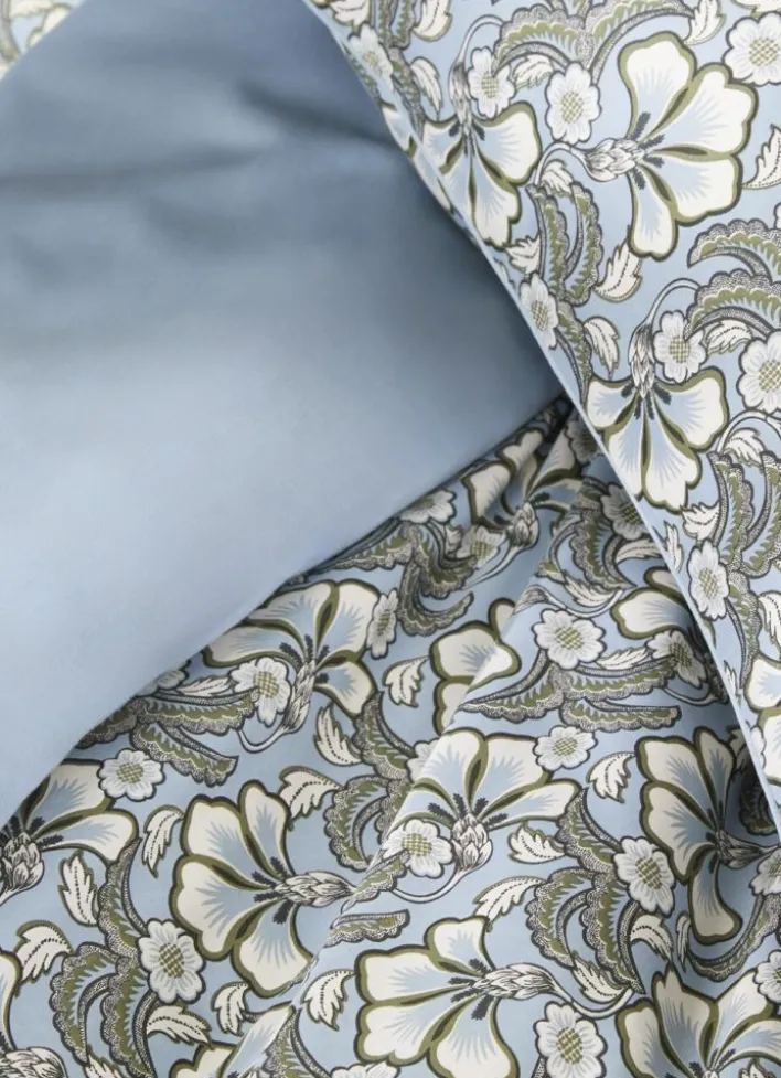 LOT DE 2 TAIES EN SATIN IMPRIMÉ FLORAL SOLENE BLEU