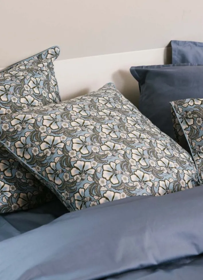 LOT DE 2 TAIES EN SATIN IMPRIMÉ FLORAL SOLENE BLEU