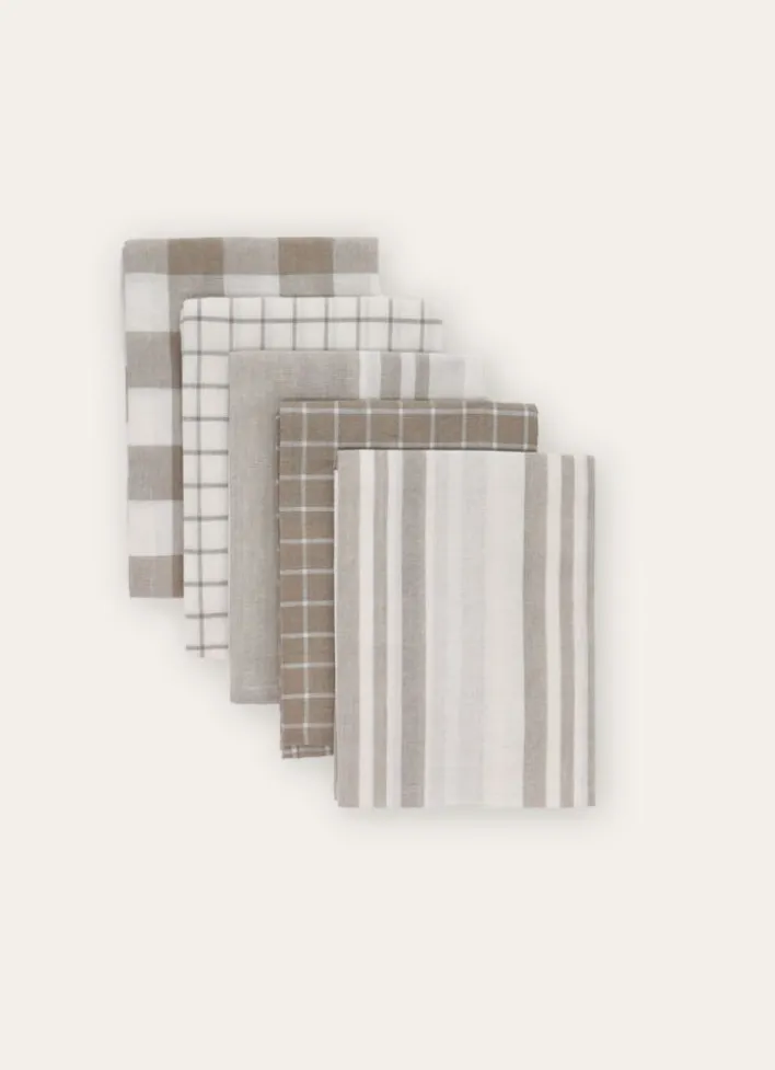 LOT DE 5 TORCHONS EN COTON BEIGE