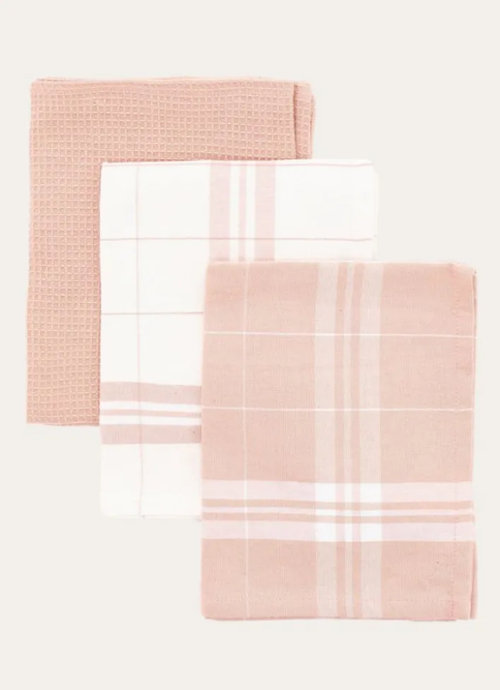 LOT DE 3 TORCHONS EN COTON CORAIL