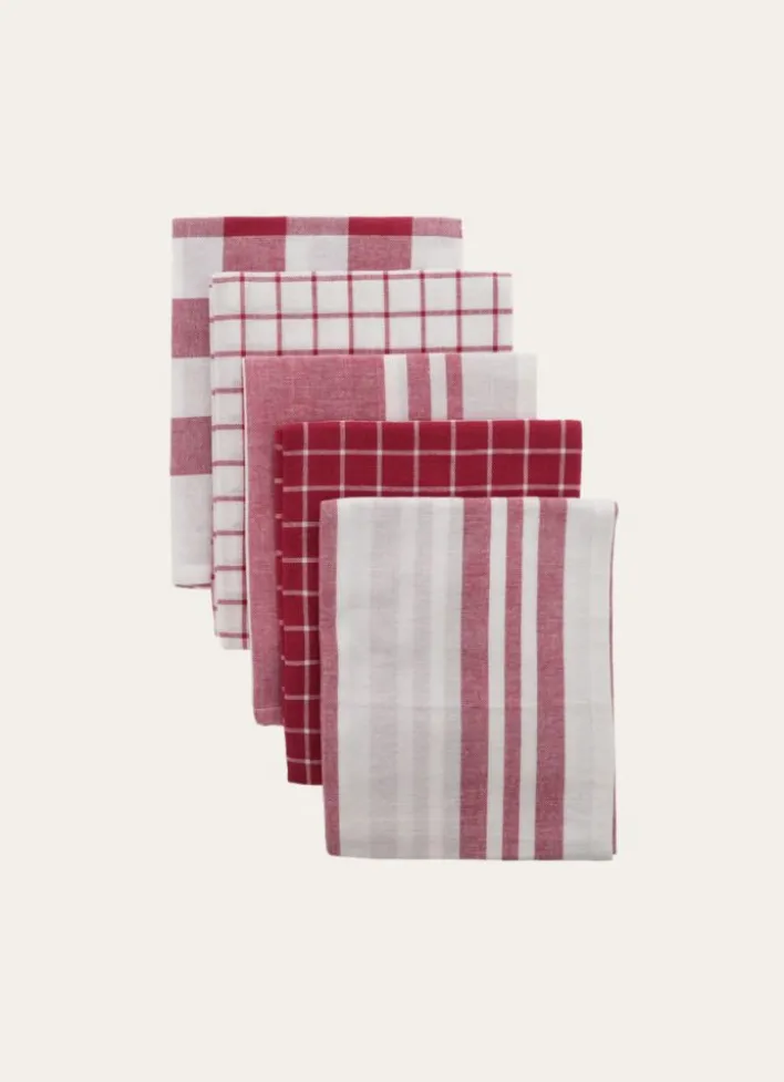LOT DE 5 TORCHONS EN COTON ROUGE