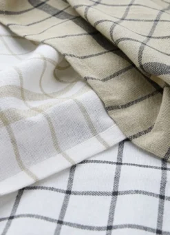 LOT DE 3 TORCHONS RAYÉS ÉCAR BEIGE / GRIS ANTHRACITE