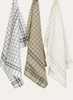 LOT DE 3 TORCHONS RAYÉS ÉCAR BEIGE / GRIS ANTHRACITE
