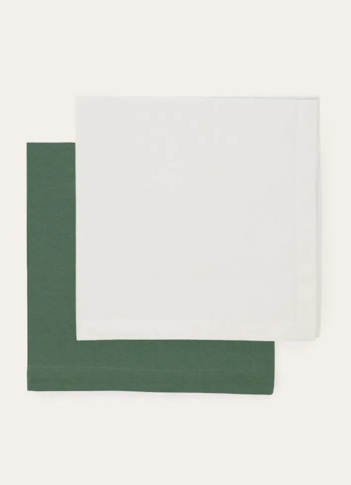 LOT 4 SERVIETTES EN COTON BLANC/VERT