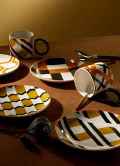 MUG STYLE ART DÉCO MOTIFS GRAPHIQUES MOUTARDE