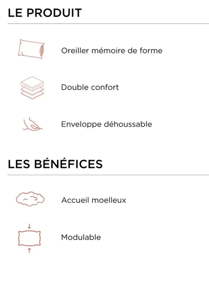 OREILLER CARRÉ DOUBLE CONFORT MOELLEUX / FERME BLANC