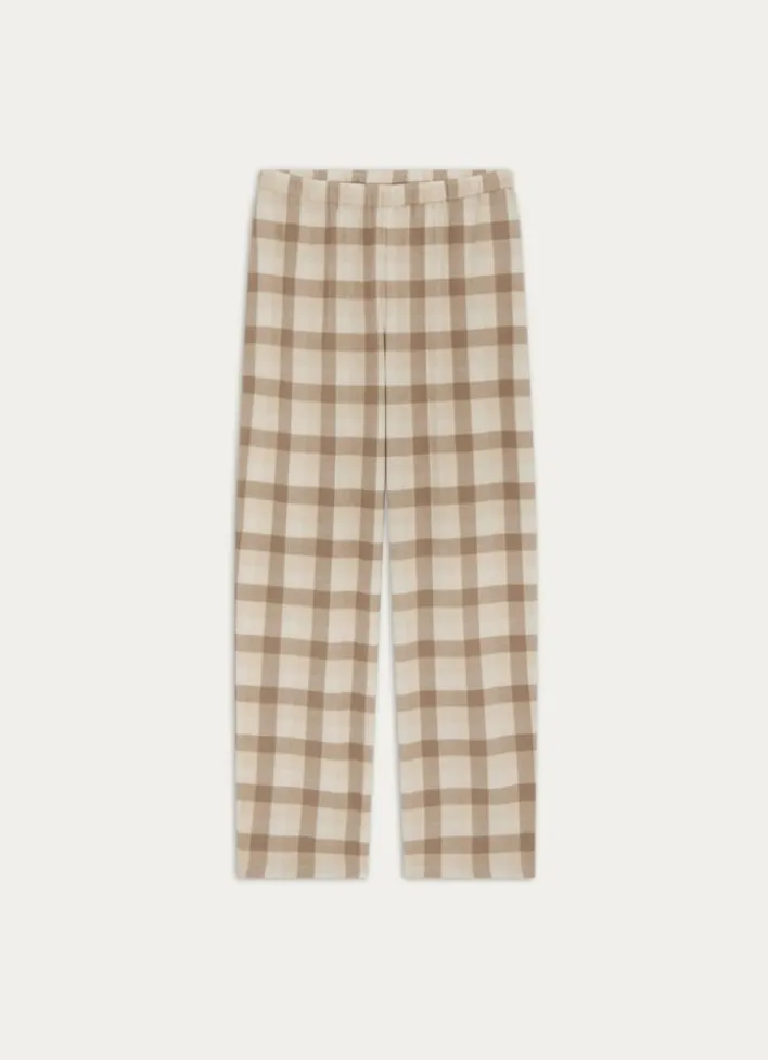 PANTALON À CARREAUX EN COTON FLANELLE LOVE BEIGE CLAIR