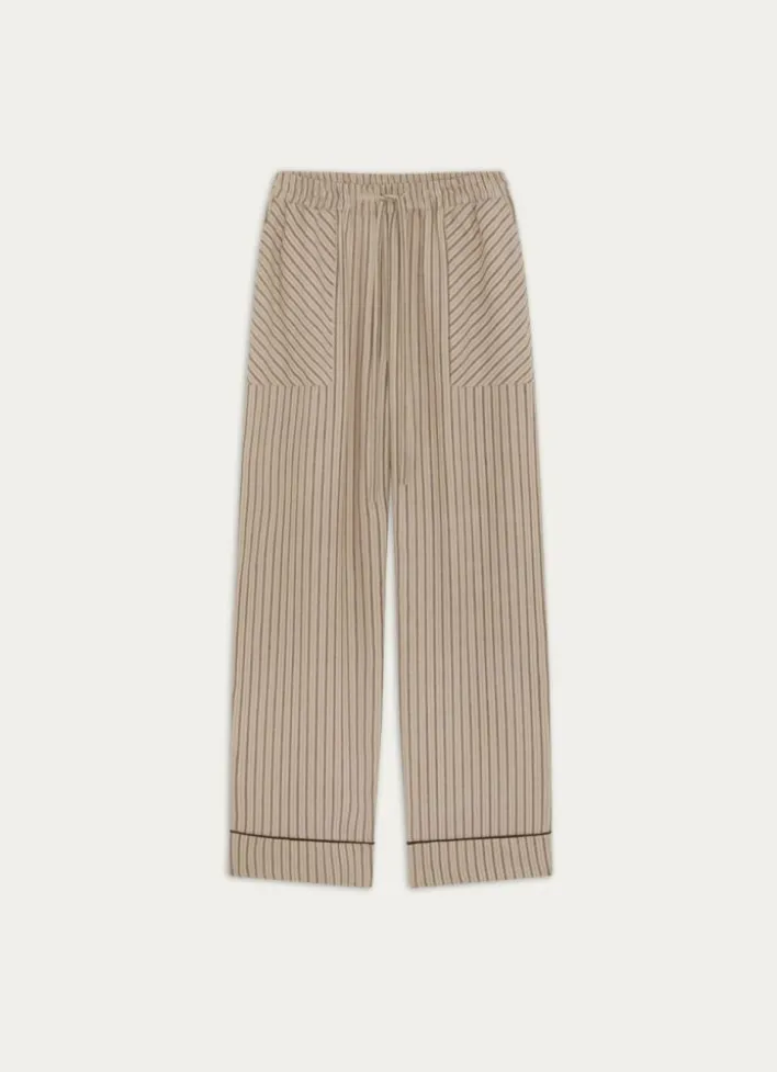 PANTALON DROIT EN COTON À RAYURES BEIGE