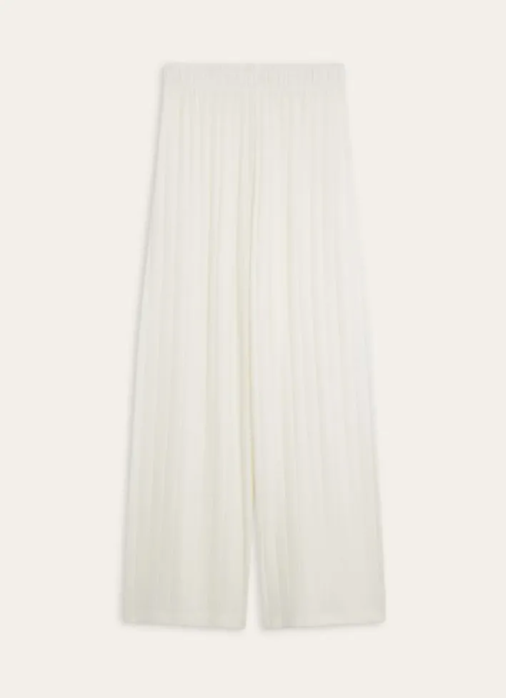 PANTALON DROIT ET LARGE EN MAILLE DOUCE ECRU