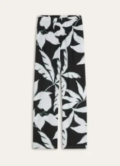 PANTALON DROIT ÉLASTIQUÉ EN COTON IMPRIMÉ FEUILLE Noir